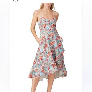 Black Halo Marie White Pink  Blue Floral Midi Dress | 2